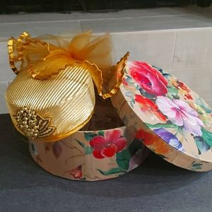Vintage Gold Colored Hat with Hat Box